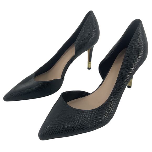 Aldo Black Faux Leather Snakeskin Pointy Toe Pumps Women’s Size 10 Preowned - Picture 1 of 6